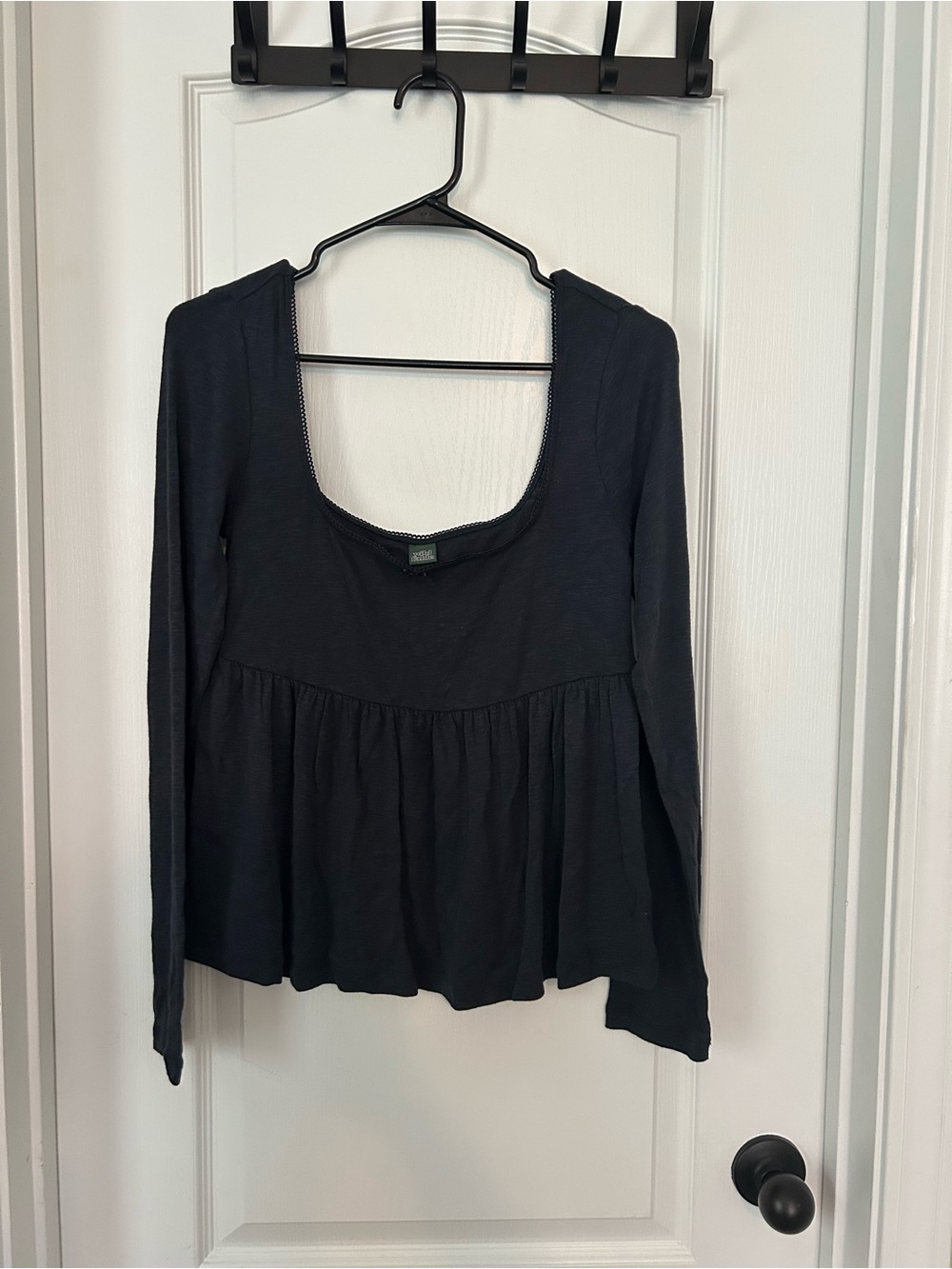 Navy Long-Sleeve Scoop Neck Peplum Top